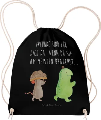 Produktbild von Mr. & Mrs. Panda Jutebeutel Schildkröte Maus - Schwarz - Geschenk, wander rucksack, Turnbeutel, sporttasche klein, Beste Freundinnen, Beutel, Baumwolltasche, Kleiner