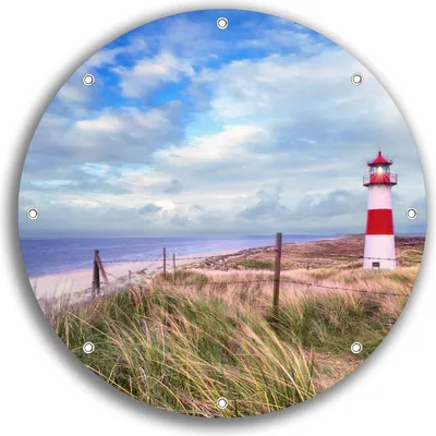 Produktbild von Wallario rundes Outdoor-Poster für Garten oder Balkon, Motiv Leuchtturm am Strand von Sylt, 30 cm Durchmesser