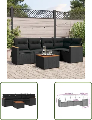 Produktbild von The Living Store 6-tlg. Garten-Sofagarnitur mit Kissen Schwarz Poly Rattan