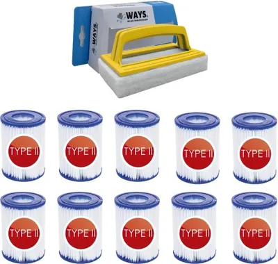 Produktbild von Bestway - Typ-II-Filter geeignet für Filterpumpe 58383 - 10 Stück & WAYS Scheuerbürste