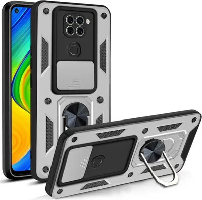 Produktbild von Redmi Note 9 Hülle mit 360° Drehbarer Magnetische Ring Ständer Halter Dia Kameraschutz TPU Bumper Silikon Schutzhülle für Xiaomi Redmi Note 9 Silber