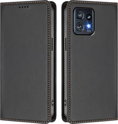 Produktbild von Handyhülle für Motorola Edge 40 Pro / Edge+ 2023, Kunstleder Klapphülle Stoßfeste Magnetische Hülle mit Ständer Schwarz