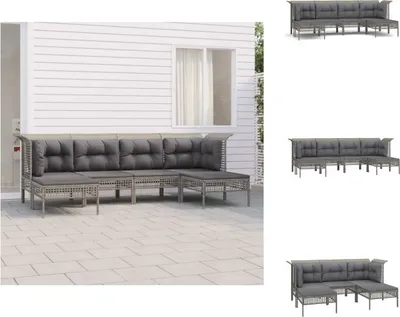 Produktbild von vidaXL 6-tlg. Garten-Lounge-Set mit Kissen Grau Poly Rattan -  Gartenmöbel-Sets