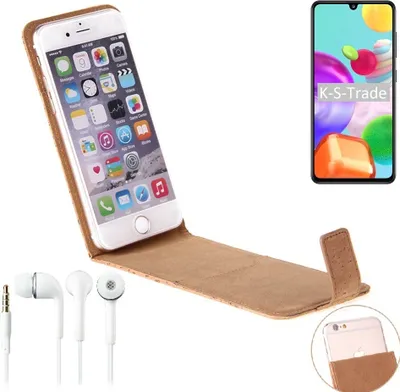 Produktbild von K-S-Trade Schutzhülle mit Kopfhörer kompatibel mit Samsung Galaxy A41 Handyhülle Cover Kork Tasche Flipstyle Case