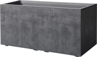 A rectangular planter box with a textured gray finish.