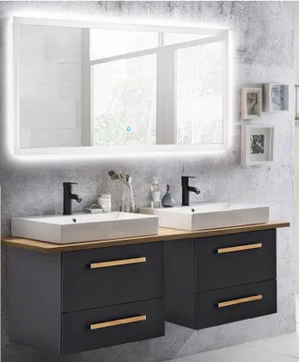 Produktbild von Badmöbel Waschtisch & Spiegel Set DABO-04 in anthrazit mit Landhaus Eiche, B/H/T 210/200/50cm