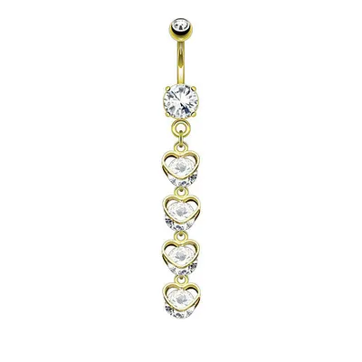 Produktbild von Taffstyle Bauchnabelpiercing Bauchnabelpiercing mit 4 Herzen in einem Kristall Ketten Anhänger, Gold