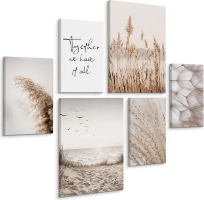 Obrázek produktu pro MURALO SET OBRAZŮ DO OBÝVACÍHO POKOJE SEASIDE BEACH PLANTS BOHO 90x80 - 2 obrazy 30x40 a 4 obrazy 20x30