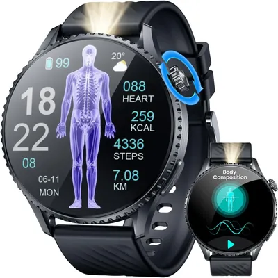 Produktbild von idomars Herren Smartwatch mit ECG+HRV, 1,56" AMOLED, Bluetooth Telefonfunktion, 50+ Sportmodi, 24h Herzfrequenz- & Schlafüberwachung, IP67