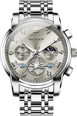 Produktbild von Herren-Chronograph, wasserdicht, analog, Quarz, modisch, lässig, Business, leuchtend, Edelstahl, großes Zifferblatt