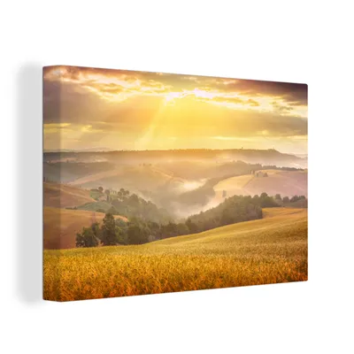 Obrázek produktu pro OneMillionCanvasses® Malba na plátně Nástěnná malba na plátně - Mlha - Slunce - Krajina - 150x100cm