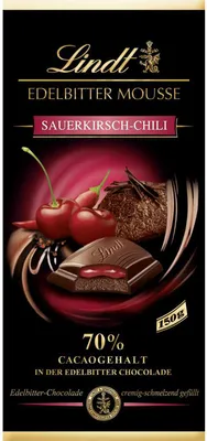 Produktbild von Lindt Edelbitter Mousse Sauerkirsche Chili Tafelschokolade 150g