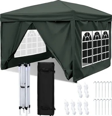 Immagine prodotto di Aopunly gazebo 3x3m, gazebo pieghevole da giardino, protezione UV, con pannelli laterali per giardino, terrazza, festa grigio
