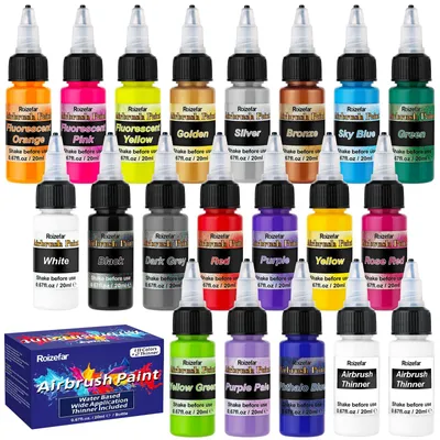 Airbrush-Farbset, 18 Acrylfarben + 2 Verdünner, 20 ml, wasserbasiert