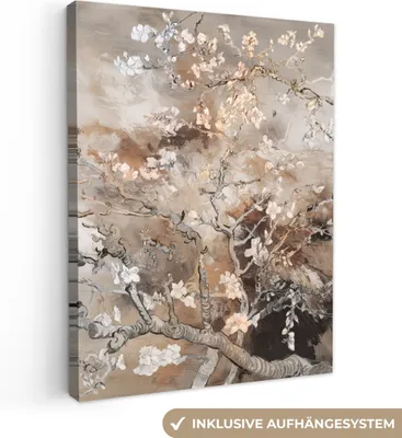 Produktbild von Leinwand Bilder 60x80 cm - Mandelblüte, moderne Wanddeko für Wohnzimmer