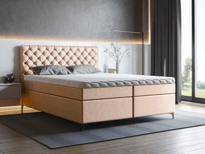 Produktbild von Furmeb24 - PARIS 200 x 200 cm - Boxspringbett mit Bettkasten und Holzrahmen Polsterbett , Glamur , Doppelbett mit h¶her Kopsttze - Inclusiver Topper - (Amor Velvet 4304)