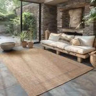 Produktbild von Outdoor Teppich Einfarbig Wetterfest Terasse Balkon Garten Küchenteppich Flachgewebe Sisal Optik, Größe: 140 x 200 cm, Farbe: Beige