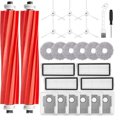 Produktbild von 26 Stück Zubehörset für Roborock Qrevo S/Qrevo Pro/Qrevo Maxv Saugroboter, Ersatzubehör 2 Hauptbürste 6 Wischpad 6 Staubbeutel 6 Seitenbürste 4 Filter 1 Reinigungsbürste 1 Schraubendreher