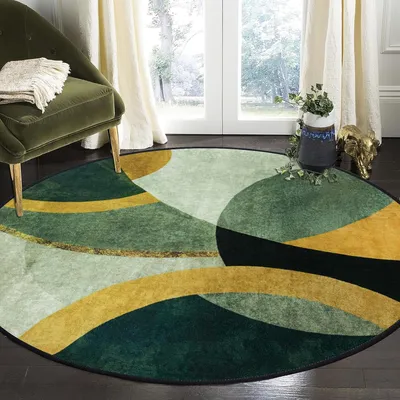 Productafbeelding van Rond vloerkleed 80 cm, groene kleur, antislip, wasbaar, voor woonkamer