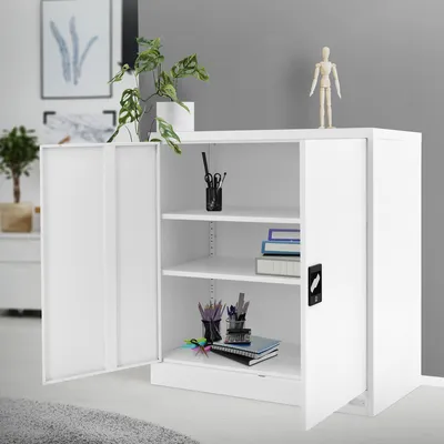 Produktbild von ML-Design Aktenschrank abschließbar, 90x40x90 cm Weiß, Stahl, 2 höhenverstellbare Einlegeböden, Büroschrank mit 2 Türen