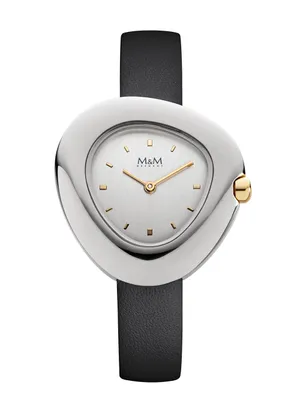 Produktbild von M&M M11924-462 Damen Armbanduhr Edelstahl bicolor & schwarzes Lederarmband