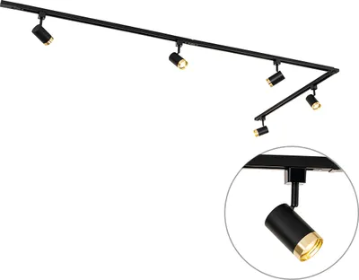 Produktbild von QAZQA - Modern 1-Phasen-Schienensystem I Spotlight I Deckenspot I Deckenstrahler I Strahler mit 5-flammig Spot I Spotlight I Deckenspot I Deckenstrahler I Strahler I Lampe I Leuchtes schwarz mit Gold