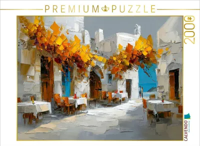 Produktbild von CALVENDO Puzzle Santorini - Tavernenhof | 2000 Teile Lege-Größe 90x67cm Foto-Puzzle für glückliche Stunden