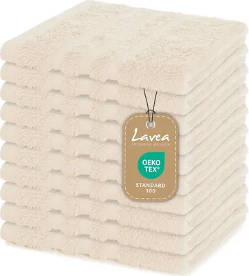 Produktbild von Lavea® 10er Set Seiftuch 30x30 cm – Hochwertige Gästehandtücher 30x30 aus 100% Baumwolle, Elena – Saugstark, Waschbar und Strapazierfähig - Creme