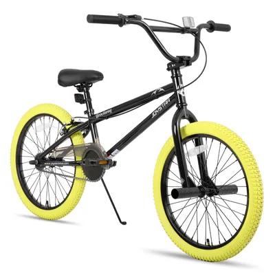 Produktbild von JOYSTAR Kinderfahrrad 20 Zoll BMX Fahrrad für Jungen Mädchen im Alter von 7-12 Jahren,Freestyle, Doppelbremsen, 2 pegs, Kettenschutz, Singlespeed,Gelb