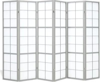 Image de Paravent Séparateur de Pièce 6 Parties Shoji Cloison en Bois Gris Ècran de Confidentialité