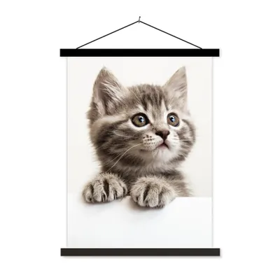 Produktbild von MuchoWow® Textilposter Katze - Grau - Tiere 60x80 cm mit schwarzem Rahmen - Plakathalter