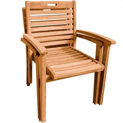 Productafbeelding van 2 stapelstoelen, teakhout, Tirol, massief hout, weerbestendig