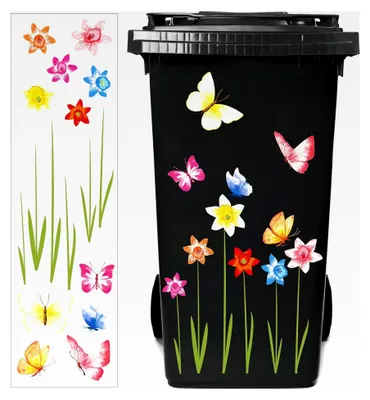 Produktbild von Wetterfeste Blumenaufkleber für Mülleimer und Haushaltsdekoration (Bunt)