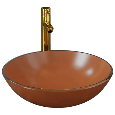 Produktbild von vidaXL Badezimmer Waschbecken mit Wasserhahn und Ablaufgarnitur Braun