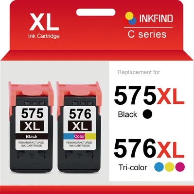Produktbild von INKFIND 575XL 576XL Tintenpatrone kompatibel mit Canon575 Canon 575 Canon576 Canon 576 Canon PG-575 PG-575XL CL-576 CL-576XL Hohe Kapazität / 2er-Pack