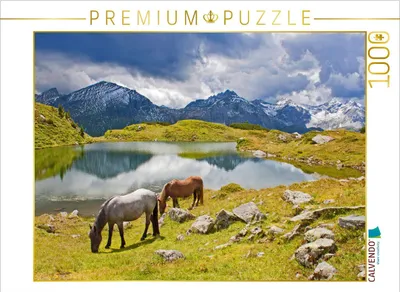 Produktbild von CALVENDO Puzzle Zwei Pferde am Krummschnabelsee in Obertauern | 1000 Teile Lege-Größe 64x48cm Foto-Puzzle für glückliche Stunden