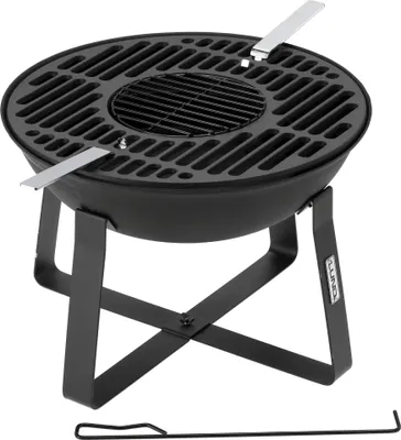 Produktbild von Gusseiserne Holzfeuerschale mit Grillrost Ø 50 cm – 2-in-1 Feuerstelle & Holzkohlegrill Outdoor für Garten, Terrasse & Camping inkl. Schürhaken