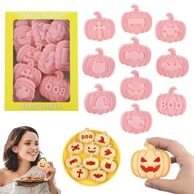 Halloween-Ausstecher-Set, 10-teilig, Kunststoff, Kürbisformen