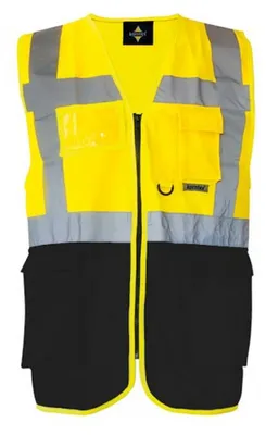 Productafbeelding van Korntex - "Executive Berlin" Hoge zichtbaarheid vest voor heren/dames, uniseks, multifunctioneel, model LT6180 (XXL) (Signaalgeld/Zwart)