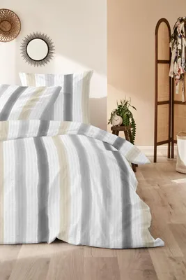 Produktbild von Primera Soft-Seersucker Bettwäsche 135x200 Streifen weiß grau beige 213071-78