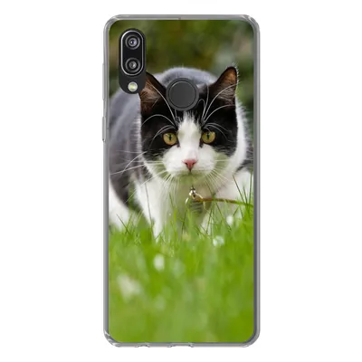 Produktbild von MuchoWow® Handyhülle Schutzhülle Hülle für Huawei P20 Lite (2020) Katze - Gras - Schwarz - Weiß - Mädchen - Kinder - Jungen - Kinder Silikon Softcase Handy Hülle - Kartenhalter
