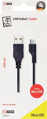 Produktbild von 2GO USB Lade-/Datenkabel   Micro-USB   1m   schwarz