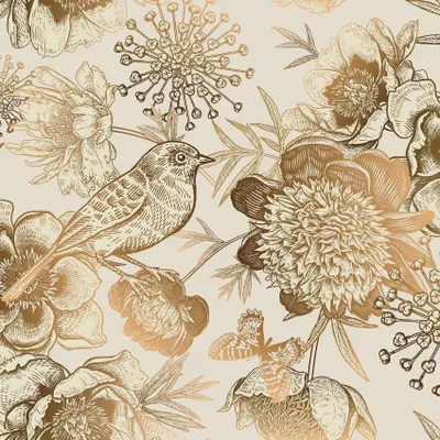 Immagine prodotto di Elzusha - Carta da parati vintage autoadesiva con fiori e uccelli