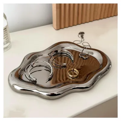 Produktbild von Keramik Schmuckschale für Frauen, Schmucktablett, Trinket-Tablett, Wolkenform Halter Raumdekoration Geschenk (Silber)