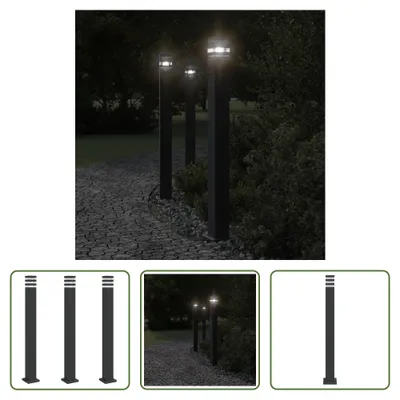 Produktbild von The Living Store Wegeleuchten mit Steckdose 3 Stk. Schwarz 110 cm Aluminium