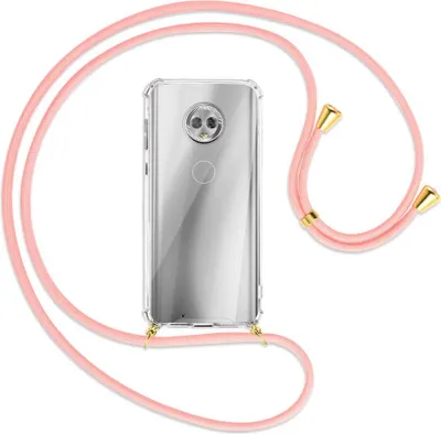 Produktbild von Handykette Backcover-Schutzhülle mit Band (Metall goldfarben) für Motorola Moto G6 - rosa