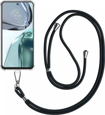 Produktbild von Handyhülle passend für Motorola Moto G62 5G Transparent ShockProof mit abnehmbarem Universal-Telefonkabel - Schutzhülle Silikon ShockProof mit Lanyard - Smartphonics