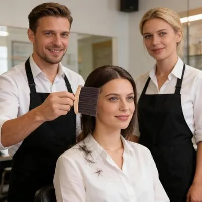 Produktbild von Nackenbürste mit weichen Borsten und Holzgriff zum Entfernen loser Haare nach dem Schneiden