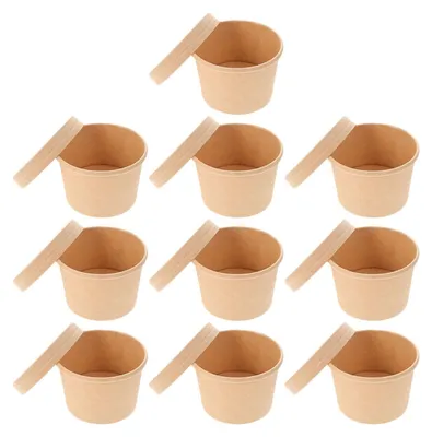 10 Papierbecher mit Deckel, 227 ml, Dessertbecher