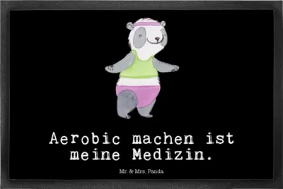 Produktbild von Mr. & Mrs. Panda Schmutzmatte Panda Aerobic 40 x 60 cm - Schwarz - Geschenk, fußmatte, Fitness, Fußabtreter, Fußabstreifer, Schmutzfangmatte, Gummimatte, Türmatte